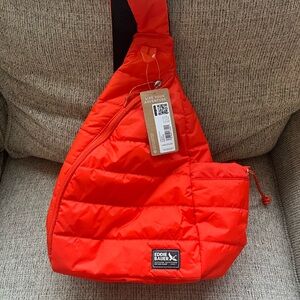 Eddie Bauer Orange Belt Bag with Quilted Fabric and Single Strap